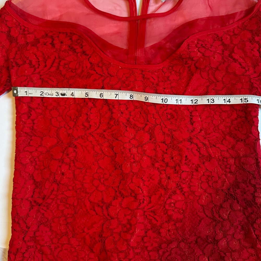 Red Valentino Valentino Christmas Red Short Sleeve Lacy Dress w/Silk Yoke-Medium - Picture 9 of 10